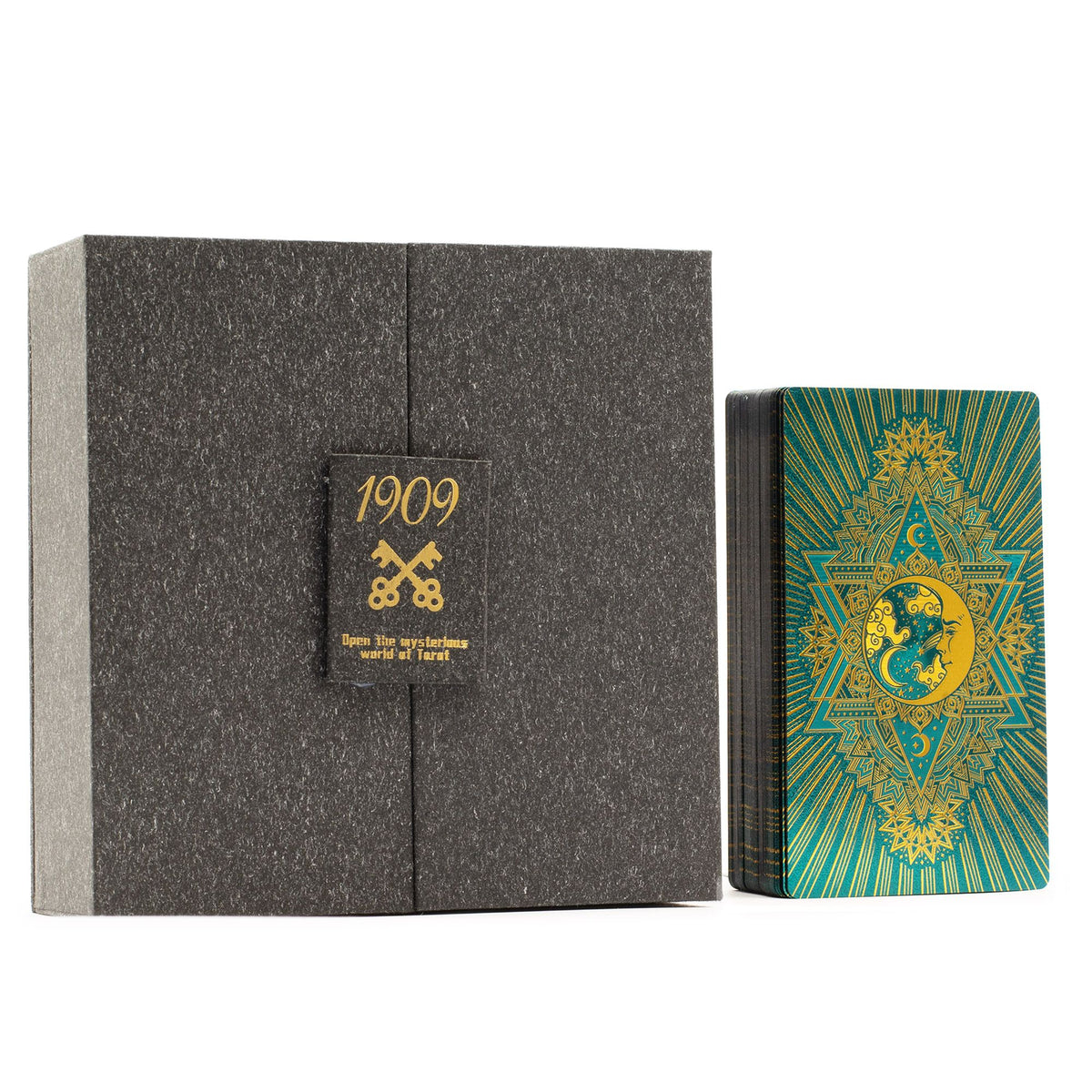 Tarotkort presentset – guld & turkos folie + guidebok