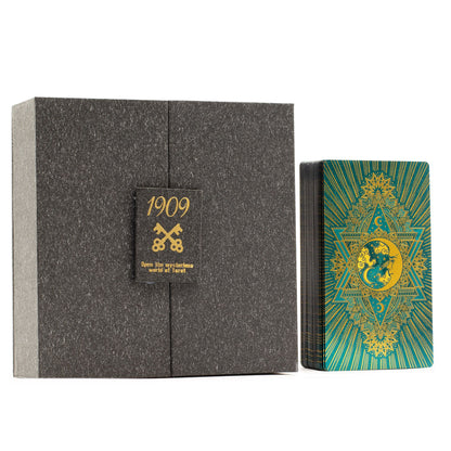 Tarotkort presentset – guld & turkos folie + guidebok