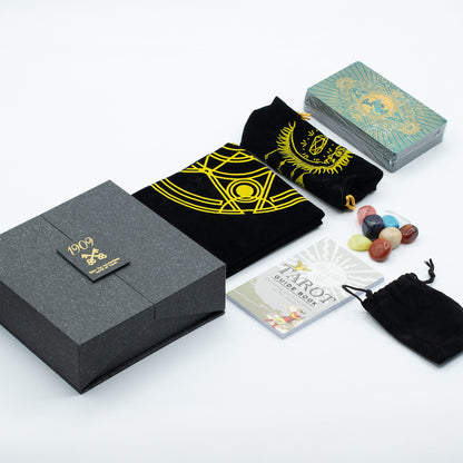 Tarotkort presentset – guld & turkos folie + guidebok
