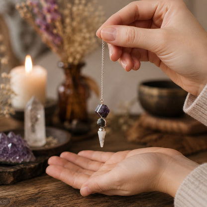 Kristallpendel Psychic Gateway – fluorit, labradorit & månsten