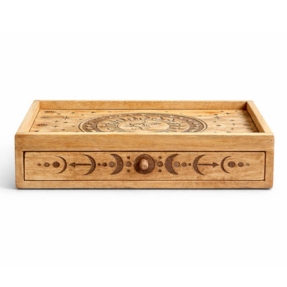 Tarotbox i trä med låda – Sol & måne