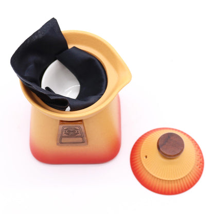 Teservis Temple – orange jordtoner, 3 koppar