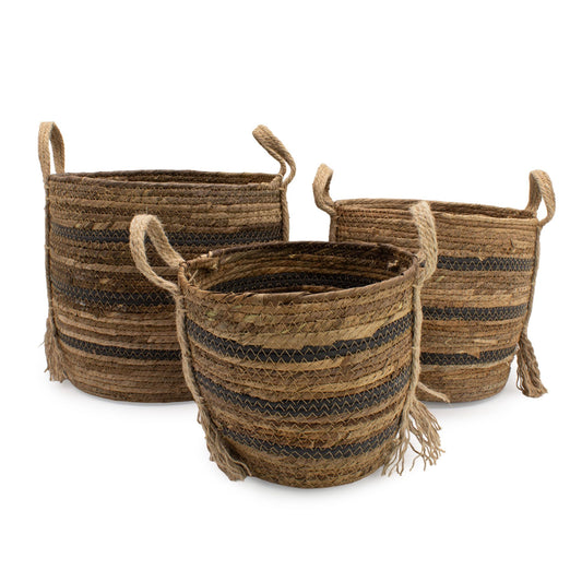 Stora förvaringskorgar i bananblad/sjögräs – brun, 3-pack