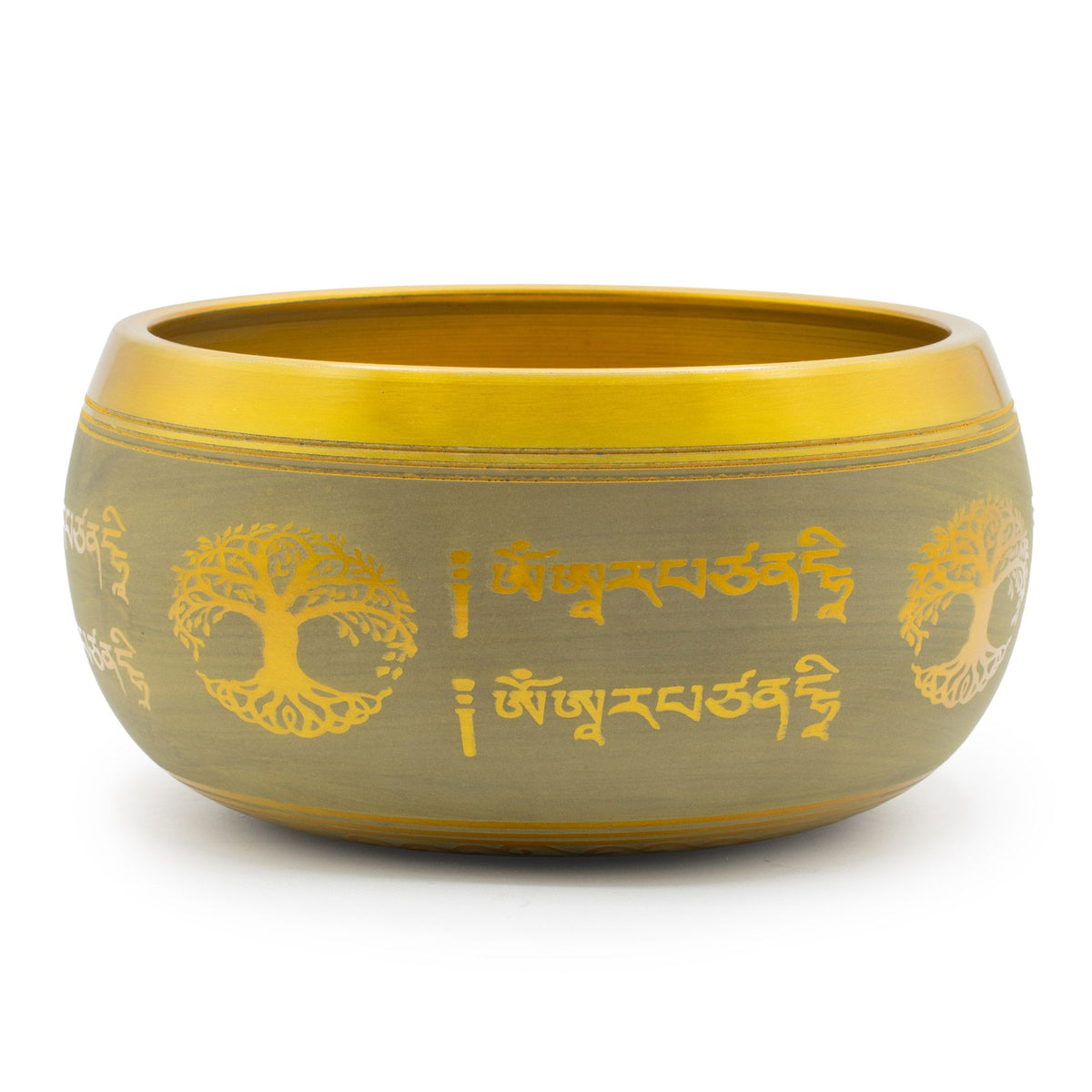 Stor klangskål i aluminium – Buddha & Livets träd, 19 cm
