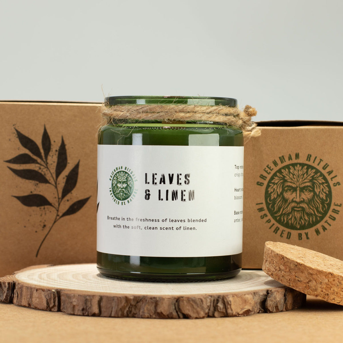 Greenman sojavaxljus med träveke – Leaves & Linen
