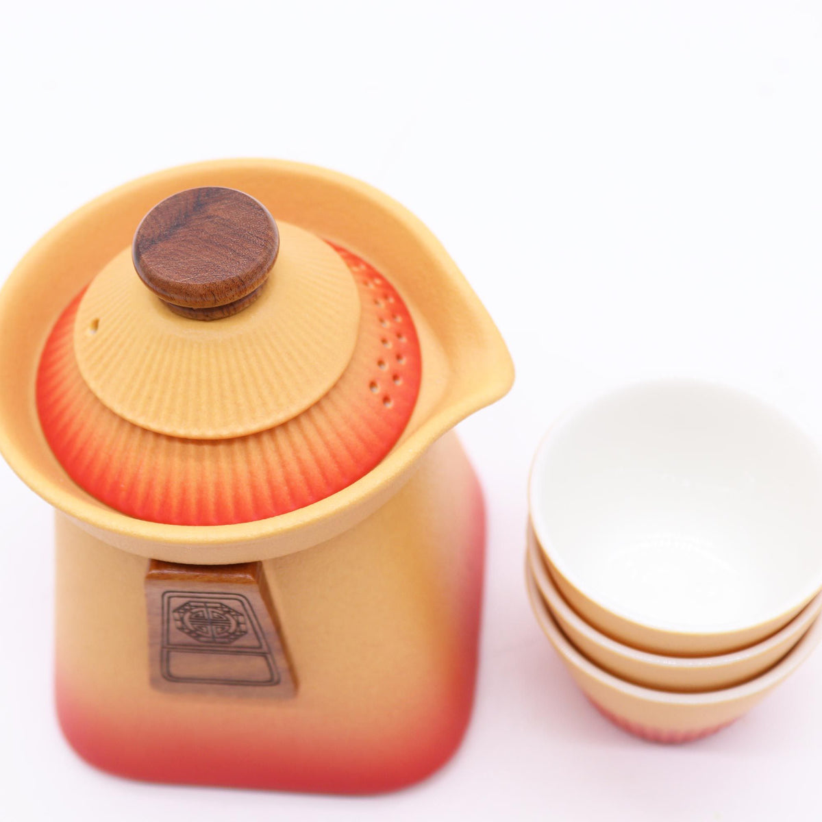 Teservis Temple – orange jordtoner, 3 koppar