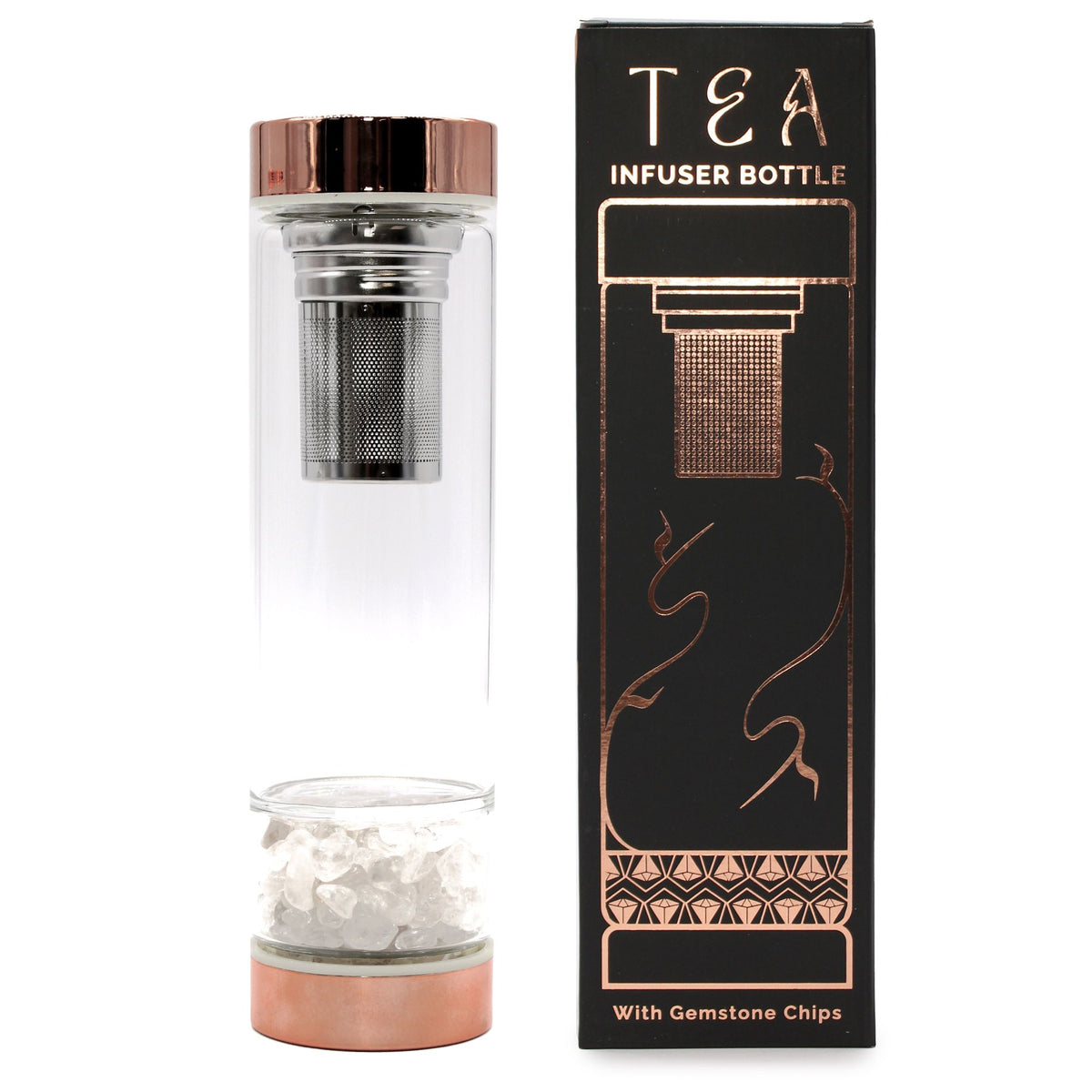 Teflaska i glas med tesil – bergkristall, 500 ml
