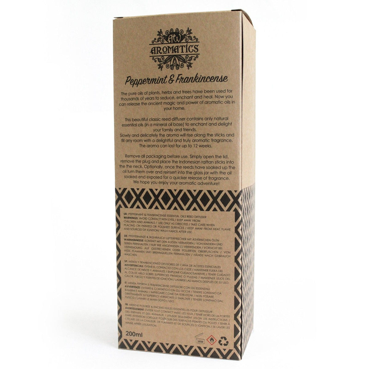 Doftpinnar med eteriska oljor – Pepparmynta & frankincense, 200 ml