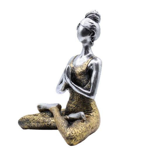 Yogafigur i sittande ställning – silver och guld, 24 cm