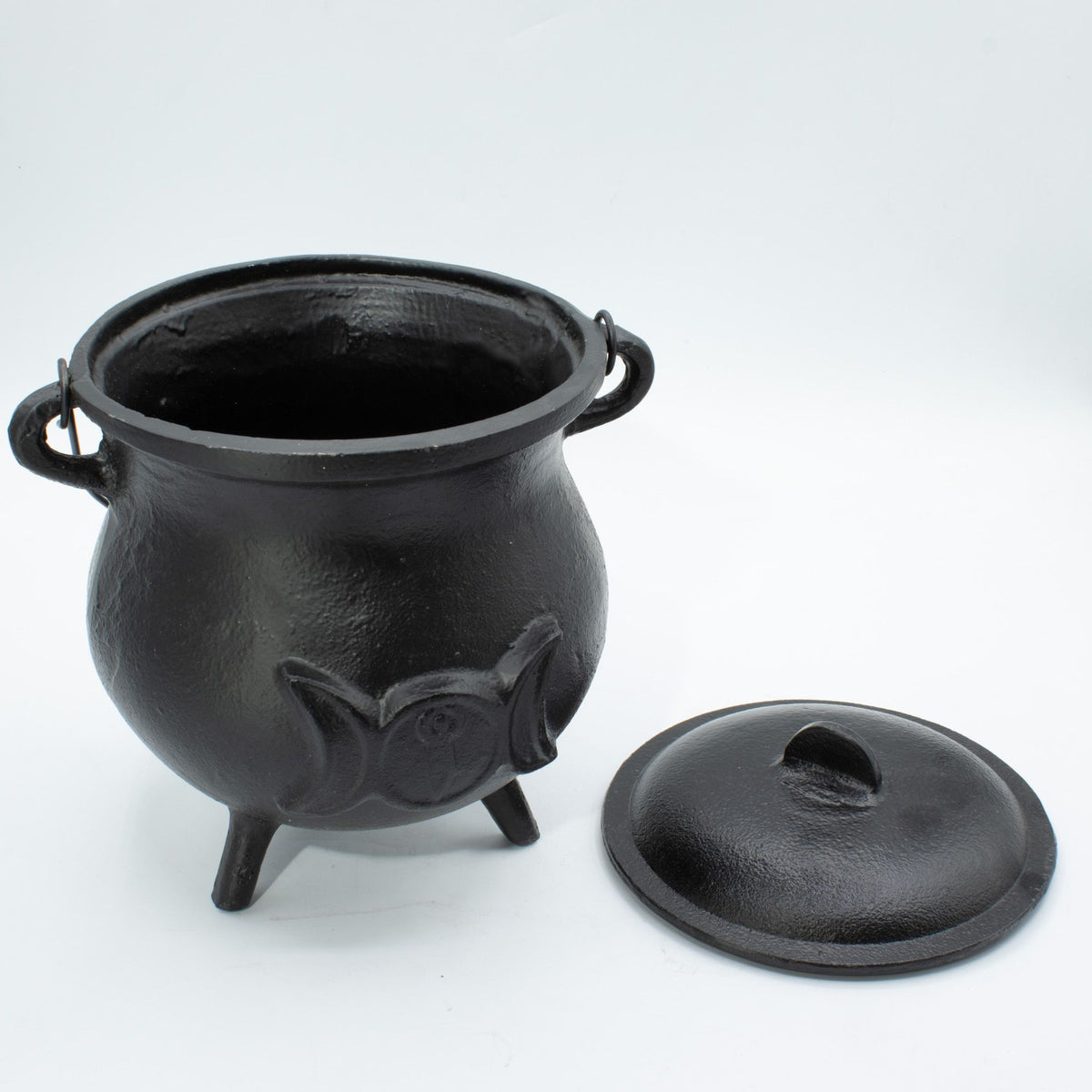 Stor ritualkittel i gjutjärn – Triple Moon, 23 × 18 cm, minst 4 kg