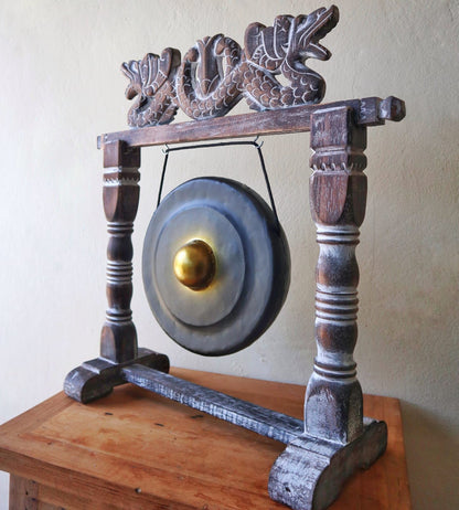 Gong med trästativ – svart, 25 cm