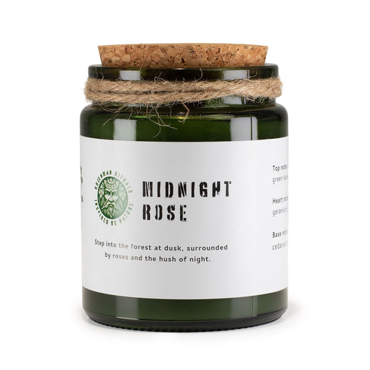 Greenman sojavaxljus med träveke – Midnight Rose