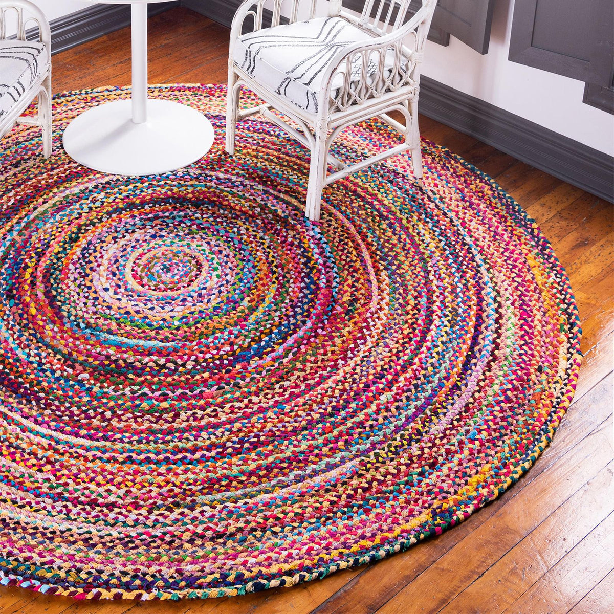 Rund matta – jute och bomull, Ø 150 cm