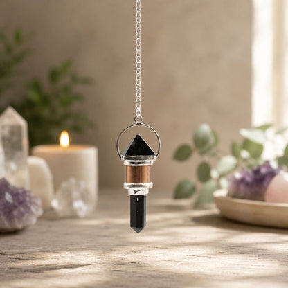 Kristallpendel Night Watcher – obsidian & koppar