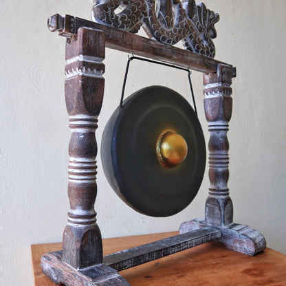 Gong med trästativ – svart, 25 cm