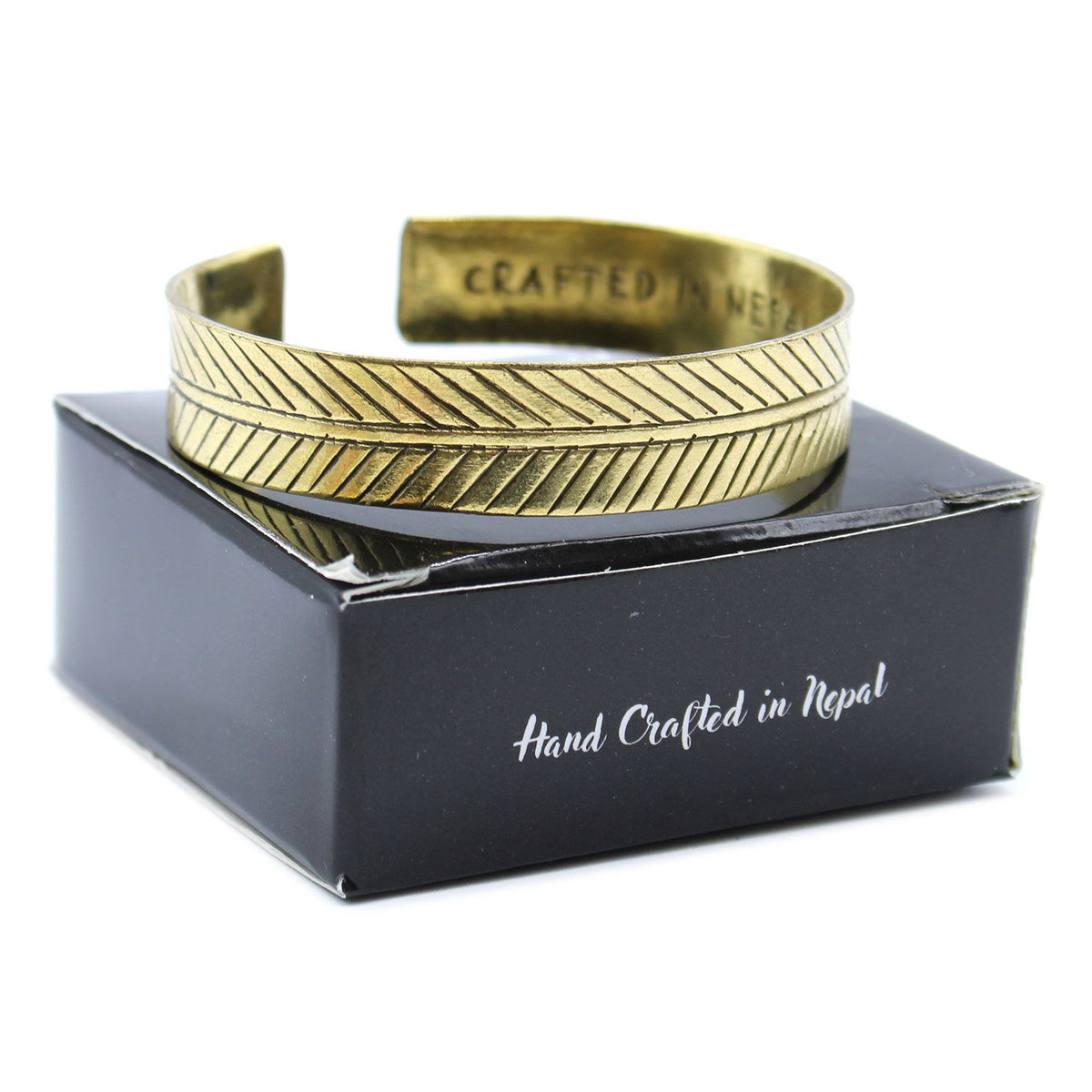 Tibetanskt armband – brett bladmönster, mässingston