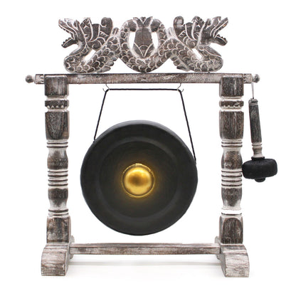 Gong med trästativ – svart, 25 cm
