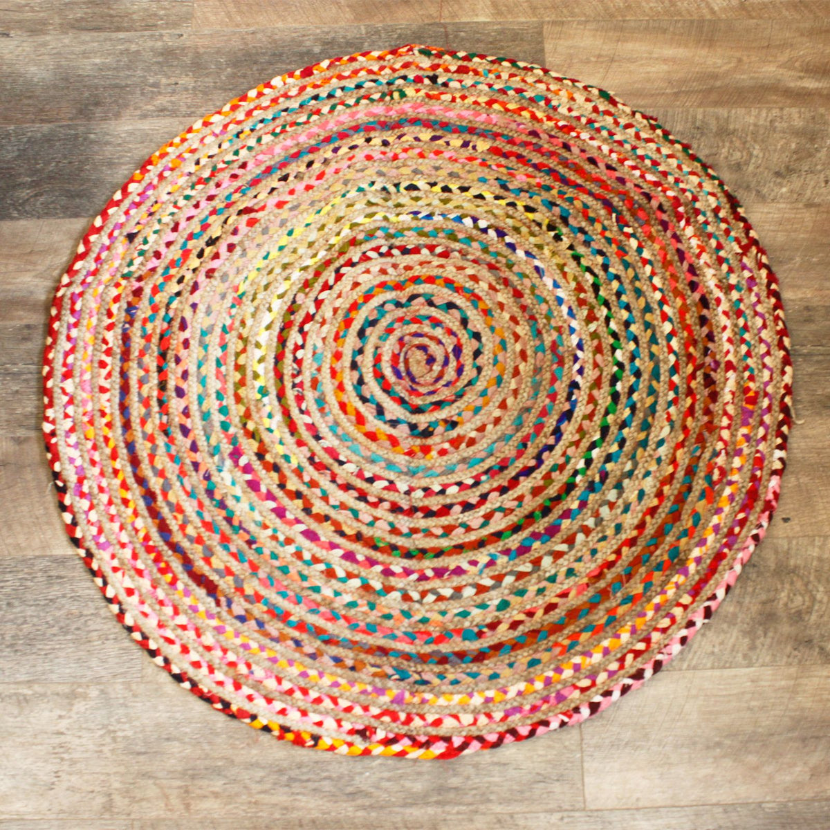 Rund matta – jute och bomull, Ø 120 cm
