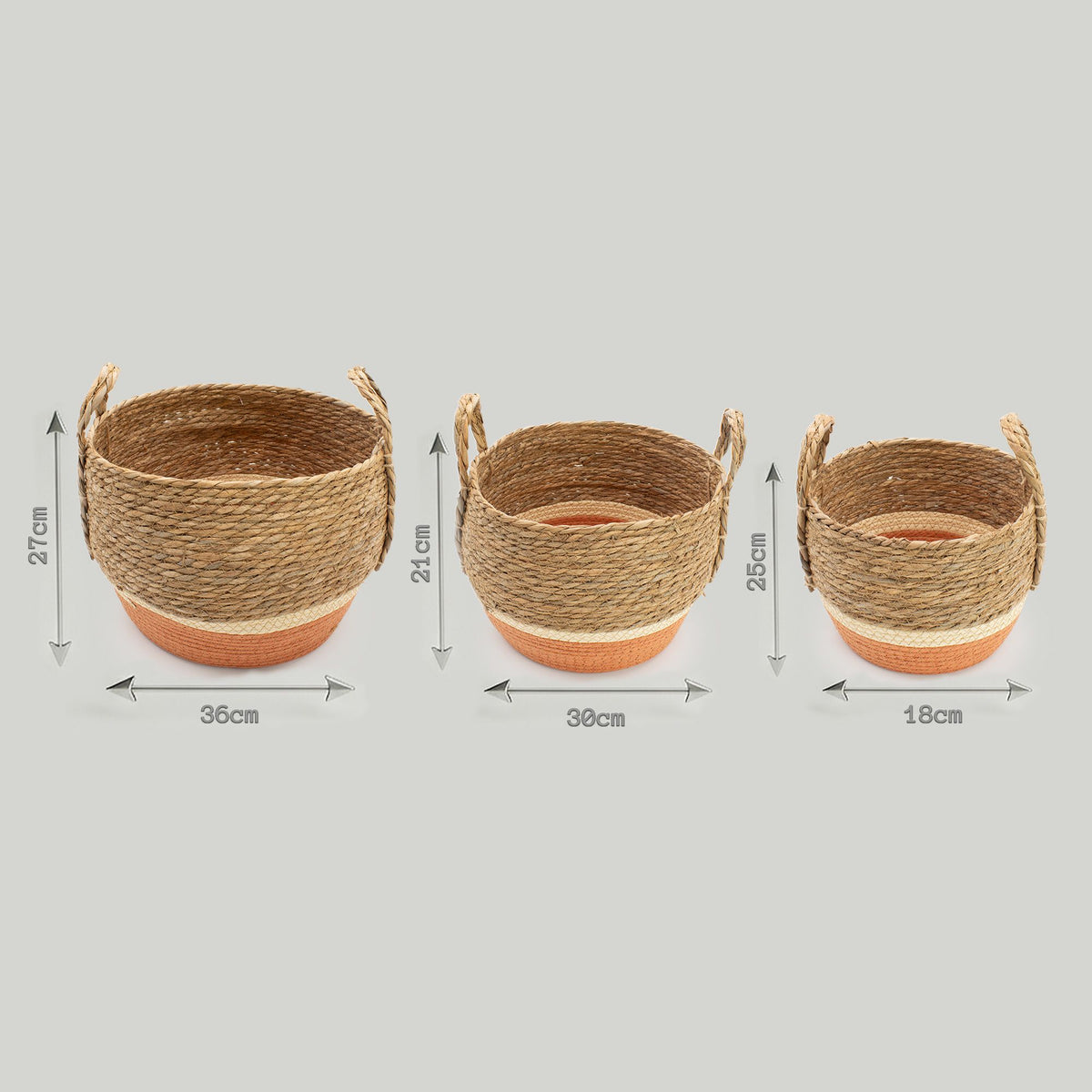 Stora förvaringskorgar i halm/sjögräs – orange, 3-pack
