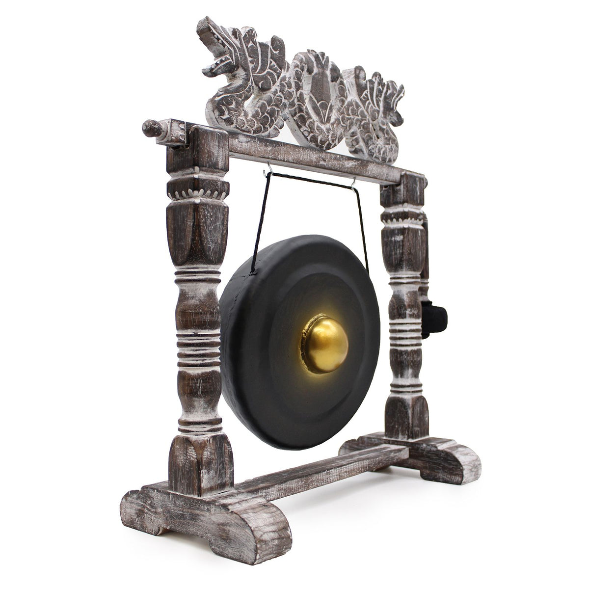 Gong med trästativ – svart, 25 cm