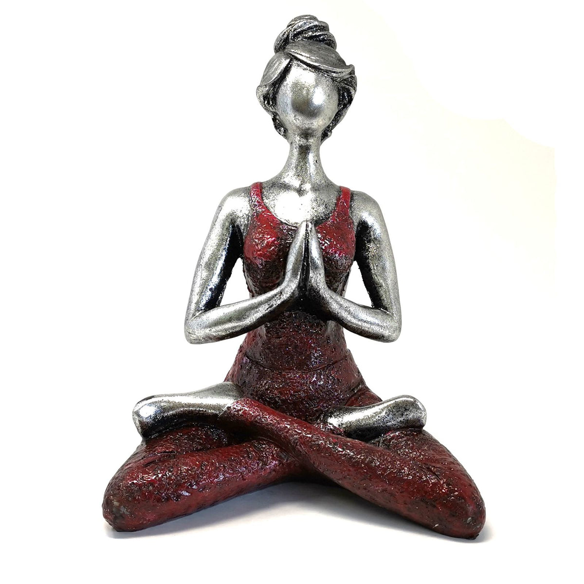 Yogafigur i sittande ställning – silver och vinröd, 24 cm