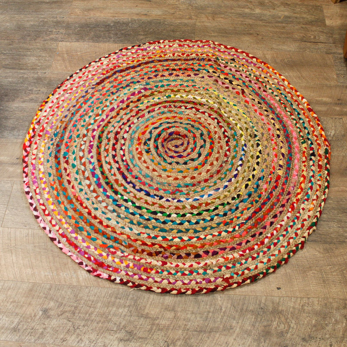 Rund matta – jute och bomull, Ø 120 cm