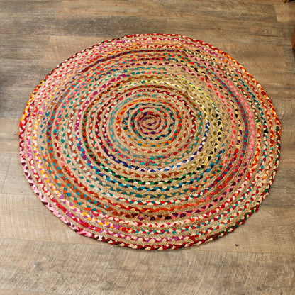 Rund matta – jute och bomull, Ø 120 cm