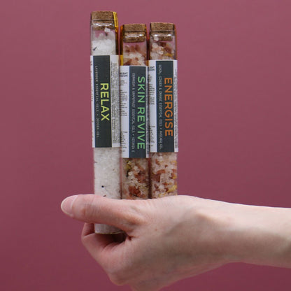 Badsalt i glasrör – presentset med 7 × 40 g