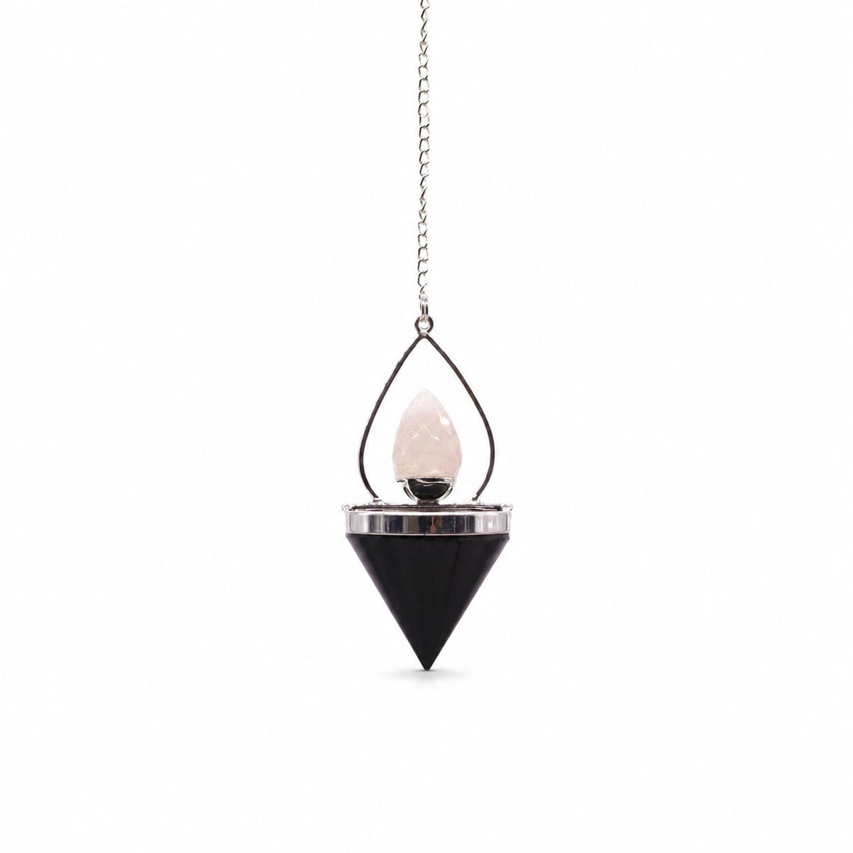 Kristallpendel Lantern of Life – svart agat & rosenkvarts