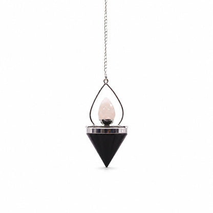 Kristallpendel Lantern of Life – svart agat & rosenkvarts