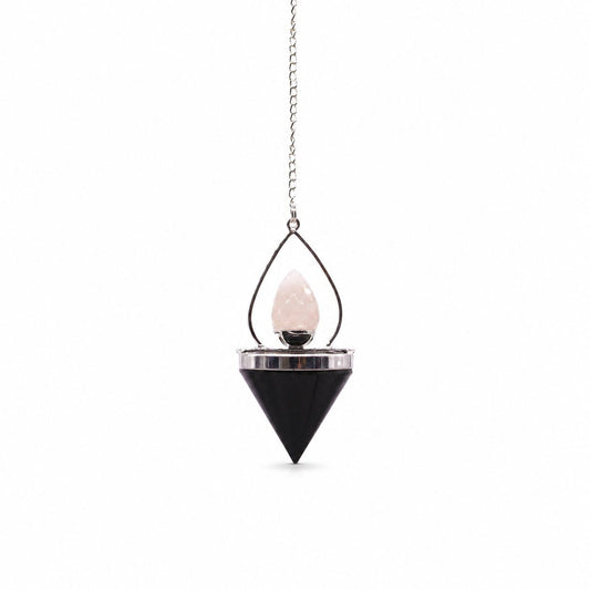 Kristallpendel Lantern of Life – svart agat & rosenkvarts