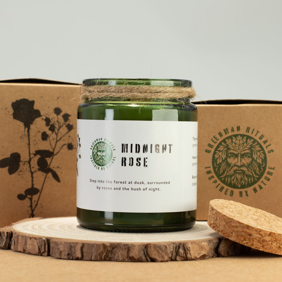 Greenman sojavaxljus med träveke – Midnight Rose