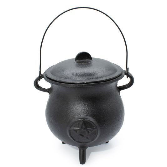 Stor ritualkittel i gjutjärn – pentagram, 23 × 18 cm, minst 4 kg