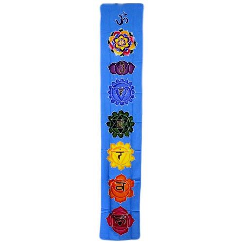 Batikbanner med chakramotiv – himmelsblå, 183 × 35 cm