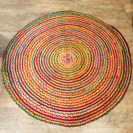 Rund matta – jute och bomull, Ø 150 cm