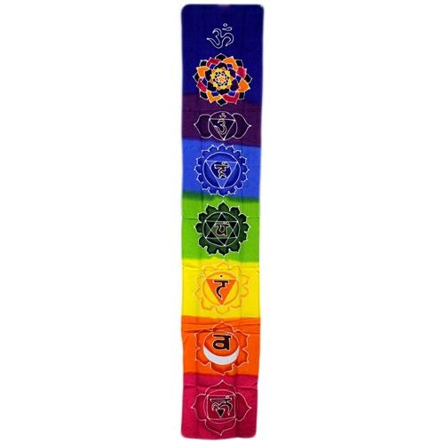 Batikbanner med chakramotiv – regnbåge, 183 × 35 cm