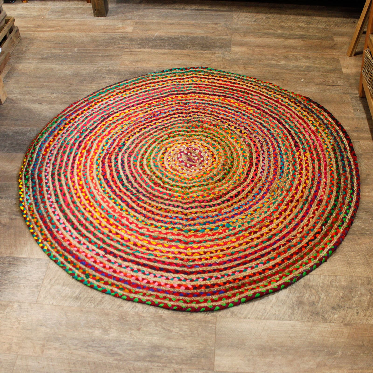 Rund matta – jute och bomull, Ø 150 cm