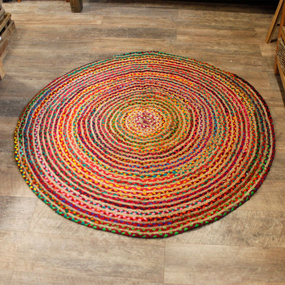 Rund matta – jute och bomull, Ø 150 cm