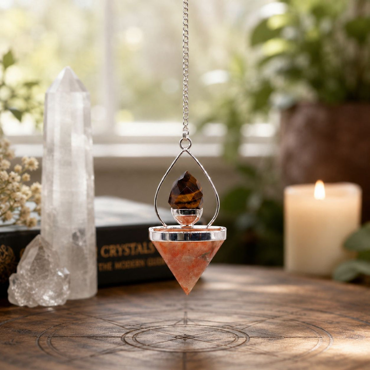 Kristallpendel Lantern of Life – solsten & tigeröga