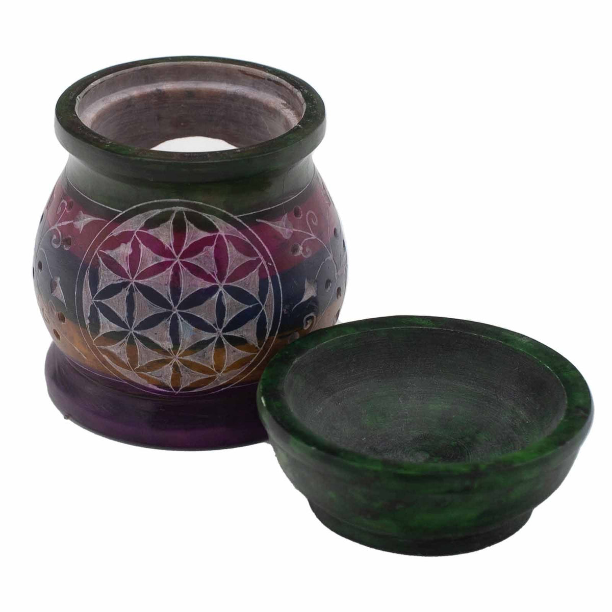 Oljebrännare i täljsten – Flower of Life, 10 cm