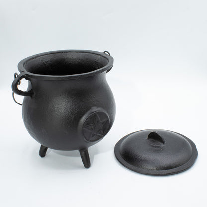 Stor ritualkittel i gjutjärn – pentagram, 23 × 18 cm, minst 4 kg