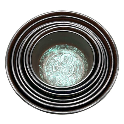 Chakra-klangskålsset – 7 stora skålar, 19,5–35 cm