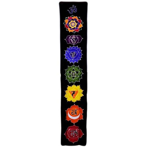 Batikbanner med chakramotiv – midnattsblå, 183 × 35 cm