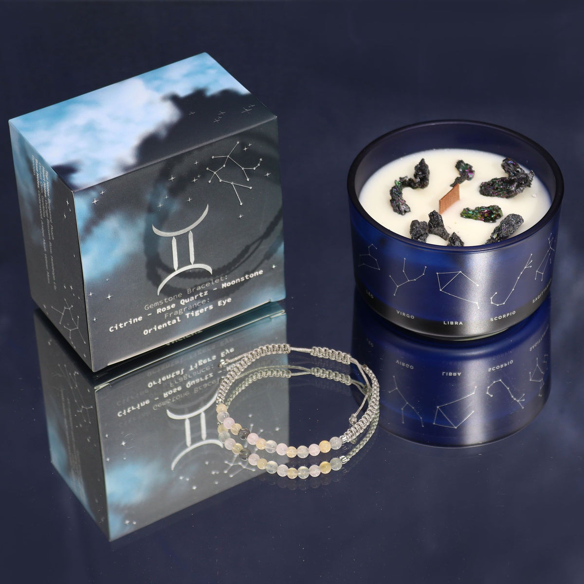 Zodiakljus med kristallarmband – Tvillingarna