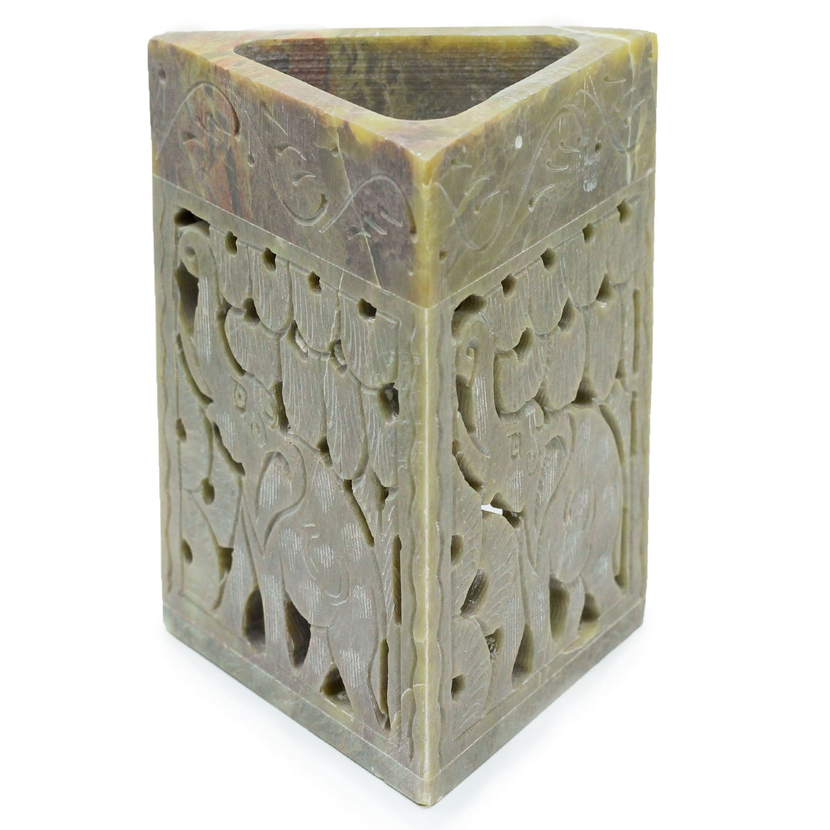 Oljebrännare i täljsten – Triangel med elefant, 11 × 9 cm