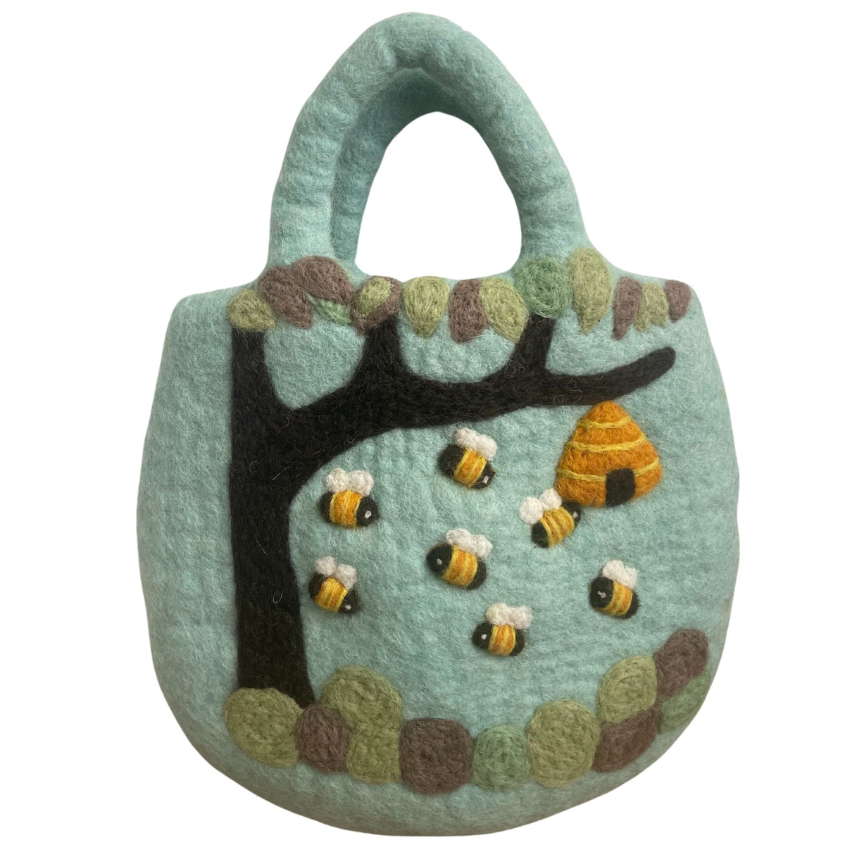 Tovad väska med träd och bikupa – 35 × 27 cm