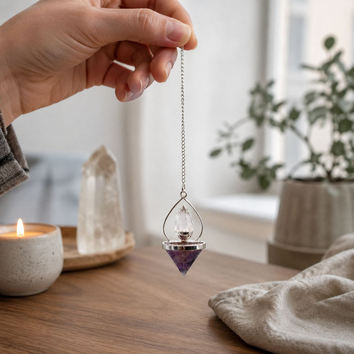 Kristallpendel Lantern of Life – ametist & bergkristall