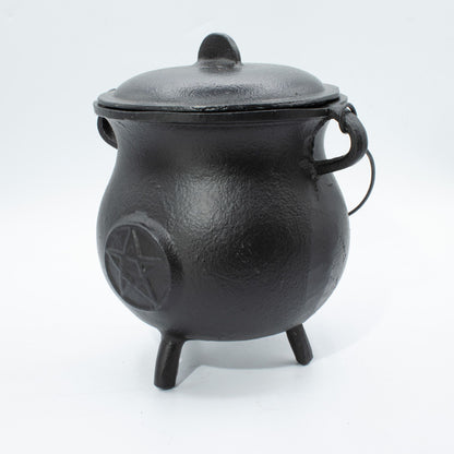 Stor ritualkittel i gjutjärn – pentagram, 23 × 18 cm, minst 4 kg