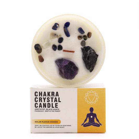 Chakraljus med kristaller – Solar plexus-chakra, ametist & svart agat