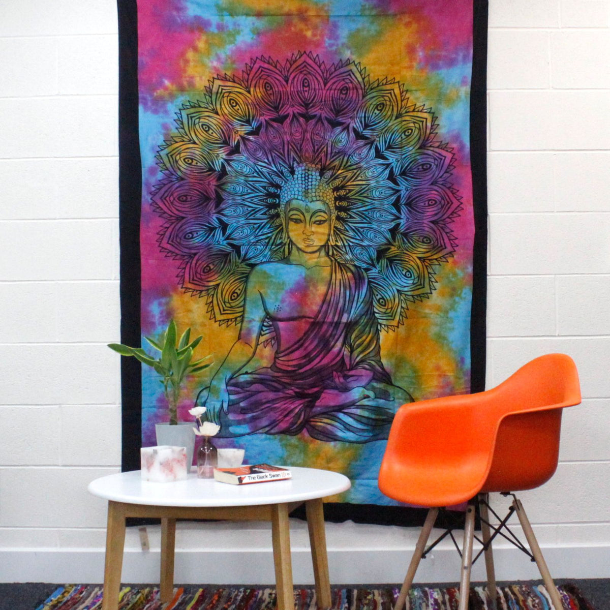 Väggtextil och överkast – svart hamsahand, 130 × 200 cm